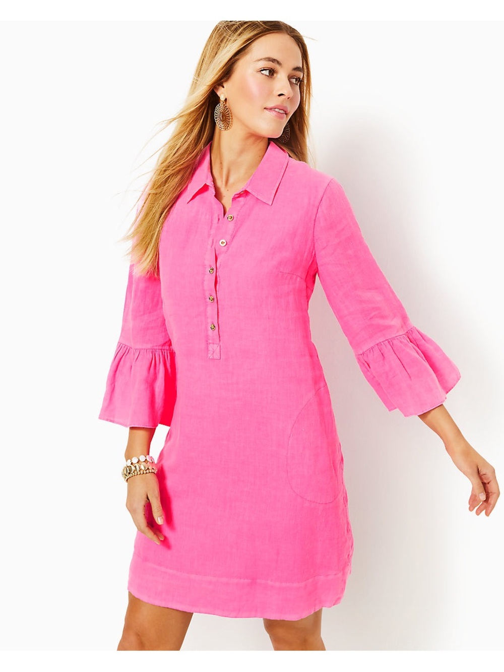 LILLY PULITZER JAZMYN LINEN TUNIC DRESS - ROXIE PINK - NWT